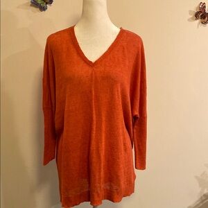 Eileen Fisher red linen oversized V-Neck Sweater/Tunic size Large